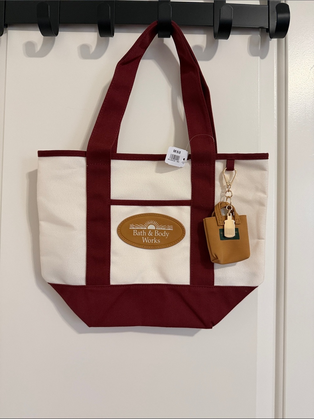 Bath & Body Works Cream and Burgundy Canvas Tote Bag